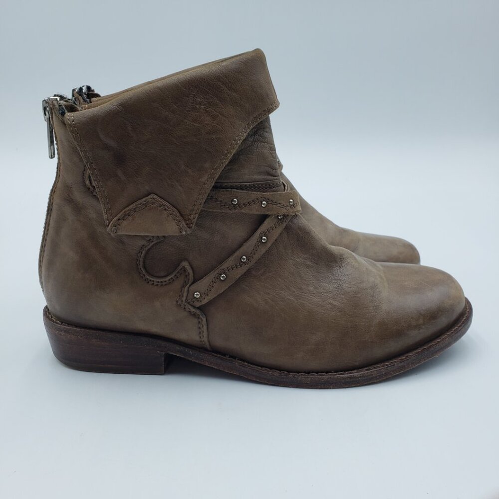 Free People Alamosa‎ Boots 6.5 Womens Leather Ankle Booties Taupe Brown